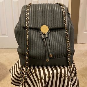 Henri Bendel Pipped Leather Bacpack Grey with Gold accents - Dust Bag included